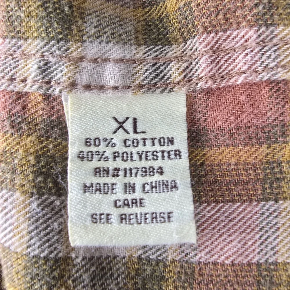 Dakota Grizzly Men's XL Western Plaid Flannel Shirt Pearl Snaps Orange Brown